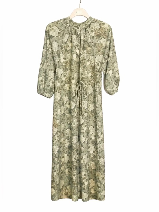 None Dresses & Skirts - Vintage Brown Floral Dress Women’s Size 13 Silky Drawstring Waist Midi